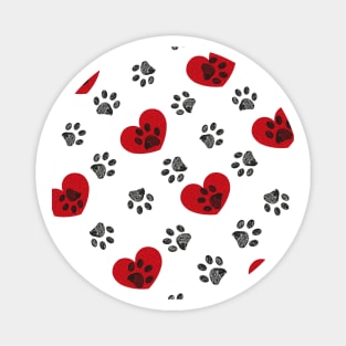 Black doodle paw print and hearts Magnet